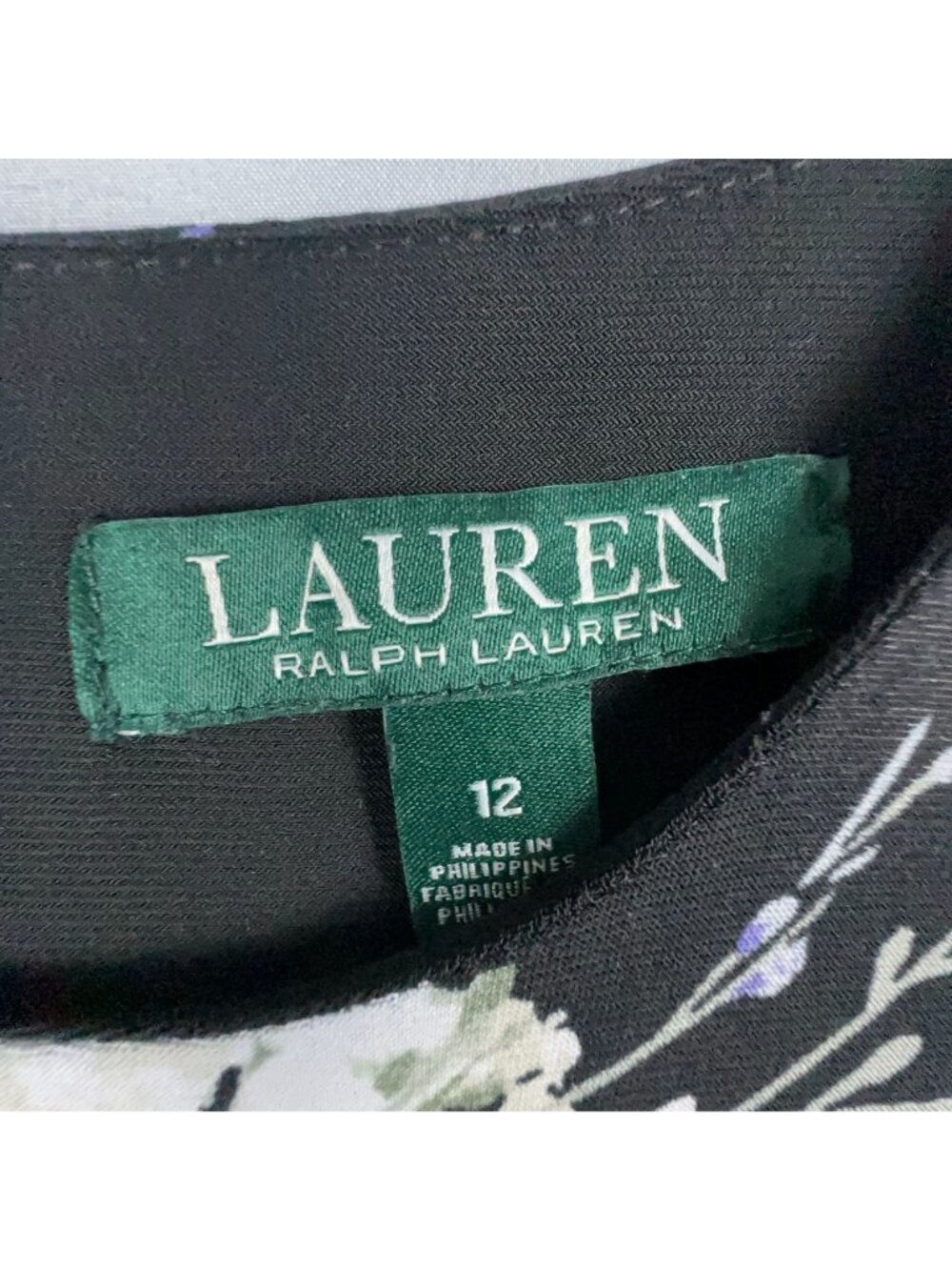 Lauren Ralph Lauren Dress Size 12 Midi Black Floral Print 3/4 Sleeves Keyhole - Picture 5 of 10